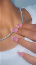 Load image into Gallery viewer, Woman wearing elegant tennis necklace jewelry Close-up of CZ tennis necklace chain detail
